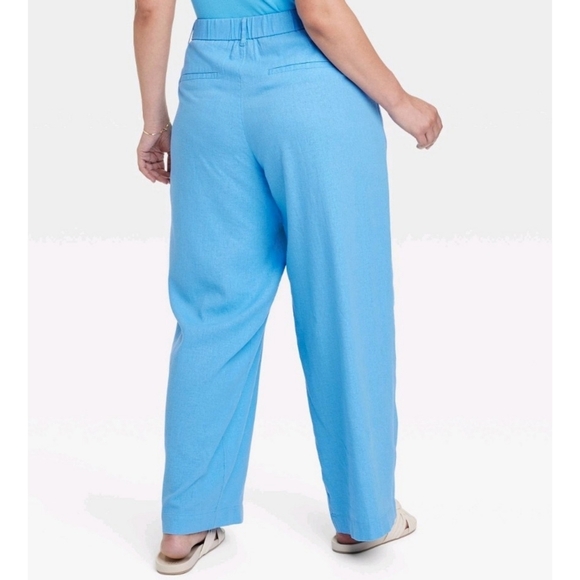 A New Day High Rise Linen Wide Leg Fluid pants Blue - Picture 3 of 13